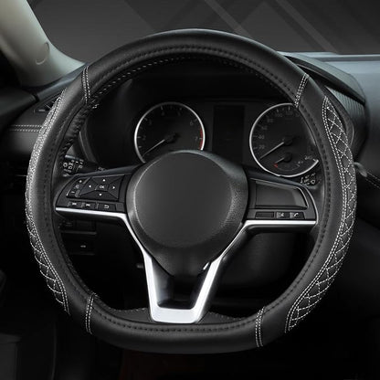 West Llama Flat Bottom Car Steering Wheel Cover for Nissan,D Shaped Steering Wheel Cover for Rogue,Altima,Kicks (Diamond Quilted-Black+Gray-Standard Size)