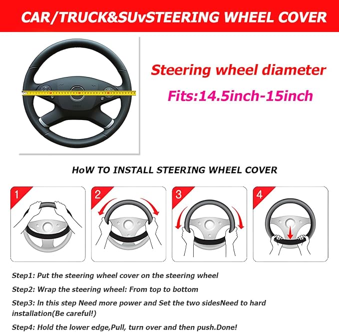 Osilly 15 Inch Car Leather Steering Wheel Cover, Automotive Accessories Elastic Breathable Anti-Slip Soft Wheel Protector Fits Men and Women, Suitable for SUVs, Trucks, Vehicles and RVs (Gray-1)