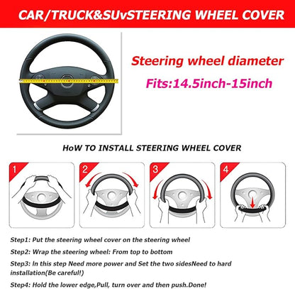 Osilly 15 Inch Car Leather Steering Wheel Cover, Automotive Accessories Elastic Breathable Anti-Slip Soft Wheel Protector Fits Men and Women, Suitable for SUVs, Trucks, Vehicles and RVs (Gray-1)