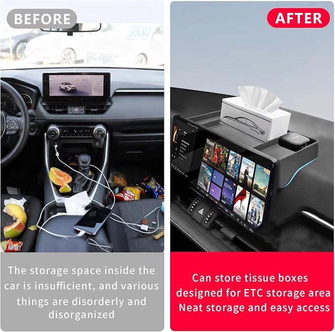 Temmis Dashboard Organizer for Toyota Highlander 2022-2026, Silicone Dash Board Tissue Holder Dash Storage Tray Container Box Behind Screen (Not for Grand Highlander)-Black