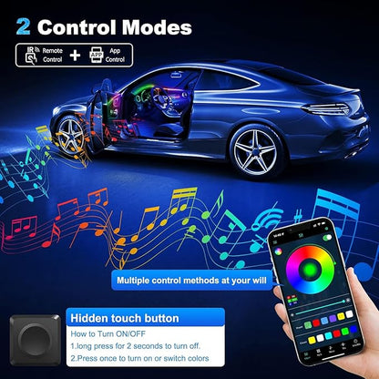 Acrylic Interior Car LED Strip Light with Wireless APP, RGB 14 in 1 with 175 inches 593 LEDs Fiber Optic Ambient Lighting Kits, 16 Million Colors Sound Active Function Car Neon Lights