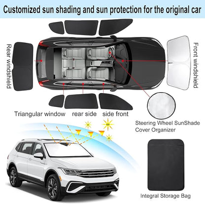 TINGLU 8PCS Window Shades for Volkswagen VW Tiguan 2018-2023 Accessories Car Side Full Windows Rear Triangular Windshield Sun Shade Sun UV Rays & Privacy Protection for Camping,Napping,and Relaxing