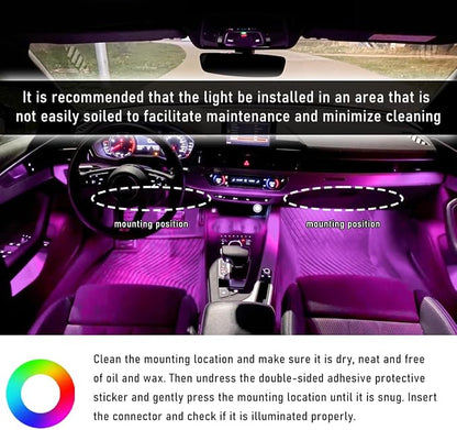 Wevdn Car Interior LED Strip Light, 12V 24 LED Neon Ambient Night Light with Cigarette Lighter Plug, Automotive Atmosphere Decorative Under Dash Lighting Kit, Car Accessories (Pink Purple)