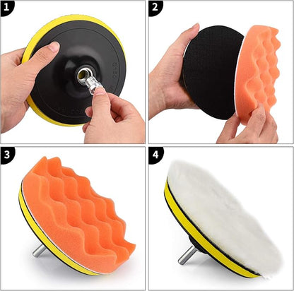 Kshineni 5 Inch(125 mm) Drill Polishing Pads 11 Pcs Car Polishers and Buffers Compound Buffing Kits Drill Attactment for Auto Polisher,Sanding,Waxing