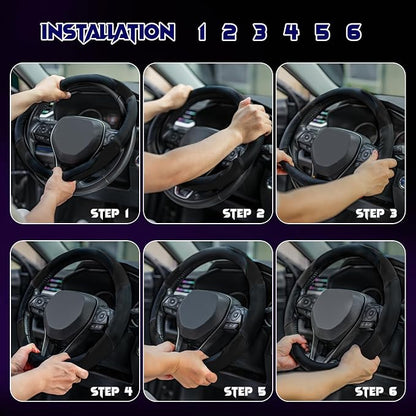 Soft Leather Steering Wheel Cover with Breathable Design and Anti-Slip Grip, Fully Compatible with Tesla, Toyota, Honda, Nissan 14.5-15.2 inch Round Steering Wheel（Sedans and SUVs）