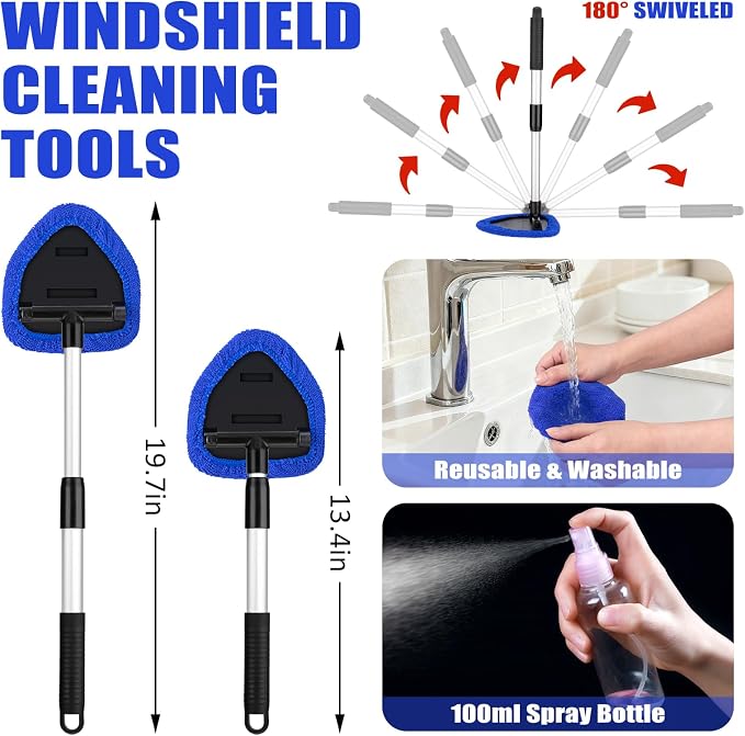 Windshield Cleaner Tool, 17Pcs Car Interior Detailing Kit, Detailing Brush, Towels, Duster, Car Cleaning Kit Interior for RVs, Truck, Trailer (Blue)