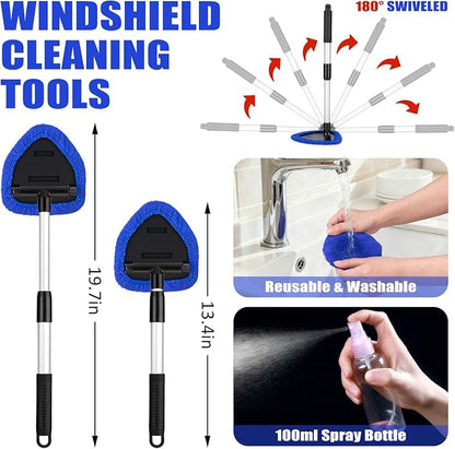 Windshield Cleaner Tool, 17Pcs Car Interior Detailing Kit, Detailing Brush, Towels, Duster, Car Cleaning Kit Interior for RVs, Truck, Trailer (Blue)