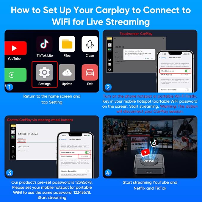 Upgraded Wireless CarPlay Adapter, 3-in-1 Wireless Carplay & Android Auto& Video Adapter, Support Netflix YouTube Support TF Card, Plug & Play, USB Type C, USB Type A Compatible with iPhone & Android
