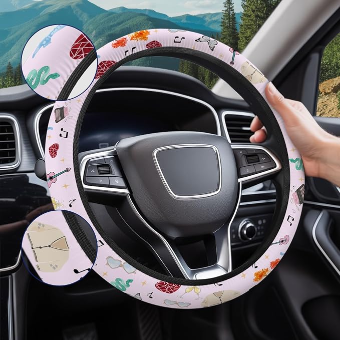 GENANY Pop Star Steering Wheel Cover, Non Slip Polyester Car Wheel Protector for Car SUV Truck, Universal 15 Inch