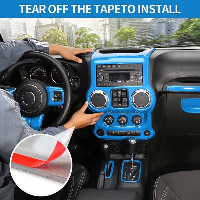 RT-TCZ for Jeep JK Interior Trim Kit Blue, JKU Center Console Dashboard Panel Trim Cover for Jeep Wrangler JK JKU 2011-2017 Light Blue Interior Accessories 10pcs