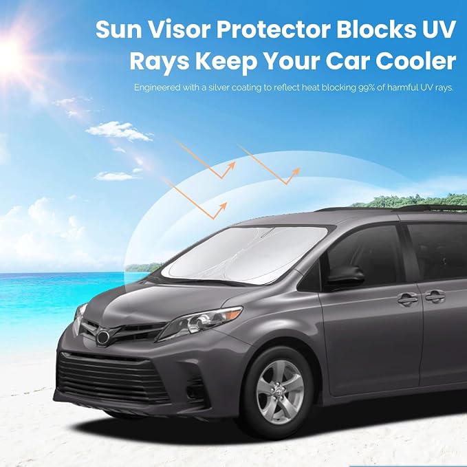 Sunshade for Toyota Sienna 2021-2024 2025 L LE SE XLE Limited Van Minivan Car Accessories Front Window 210T Reflective Shield Cover for Windshield Sun Visor