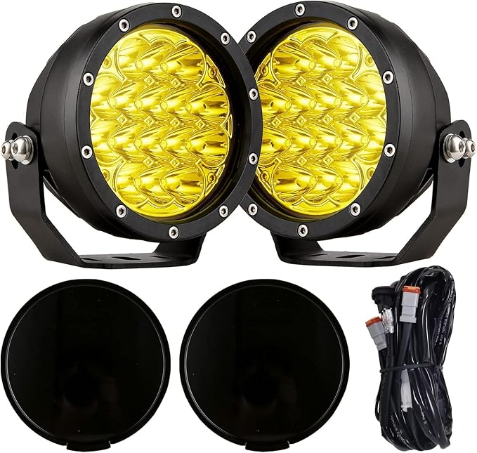 BIGLION.X 5Inch 160W Round Offroad Lights 18800LM LED Amber Fog Lights Yellow Driving Light Bar Off Road Spot Light Pods With Wiring Harness IP69K for Car Trucks SUV