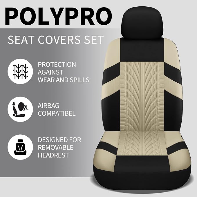 VarCozy Car Seat Covers Full Set, Front & Split Rear Bench for Car, Universal Cloth SUV, Sedan, Van, Automotive Interior Covers, Airbag Compatible
