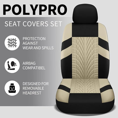 VarCozy Car Seat Covers Full Set, Front & Split Rear Bench for Car, Universal Cloth SUV, Sedan, Van, Automotive Interior Covers, Airbag Compatible