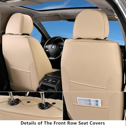 Coverado Seat Covers Full Set, Leather Car Seat Cover, Waterproof Car Seat Protector, Automotive Seat Covers Car Seat Cushion Universal Fit for Most Cars, Beige