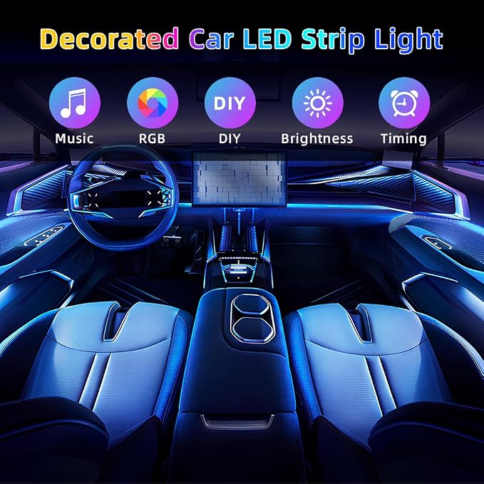 Acrylic Interior Car LED Strip Light, Dreamcolor 10-in-1 RGB Ambient Lighting with APP, 16 Million Colors 175in 600LED Music Sync Lights for Night Driving, Home, Camping & Gift Decor