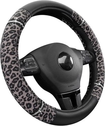 Road Comfort Leather Steering Wheel Cover – Premium Anti-Slip Car Steering Wheel Grip Cover – Universal Fit for 14.5”–15” Cars, Trucks & SUVs - Leopard Pattern