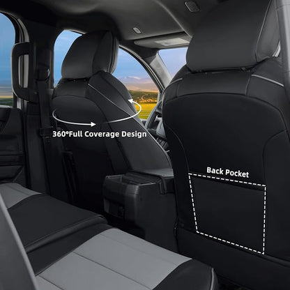Lolcar Tacoma Car Seat Covers Custom for Select Toyota Tacoma (Only for Hybrid) 2024 2025 2026 Double cab TRD Sport,TRD Off-Road,Limited,Trailhunter -Full Set,Leather(Black/Gray)
