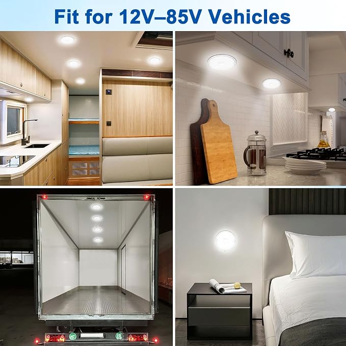 Linkstyle 12V RV Interior Lights: 4PCS LED Ceiling Dome Light, 60LEDs 1000LM Interior Lighting with Switch for Car Van Truck Auto Vehicle Boats, 8000K