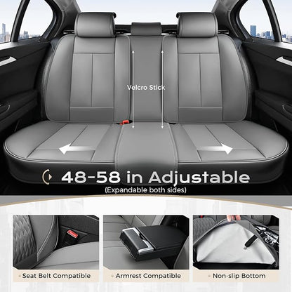 Coverado Car Seat Covers Full Set, Automotive Seat Cover with Lumbar Support, Nappa Leather Seat Cover for Cars, Waterproof Car Seat Protector, Car Seat Cushion Universal Fit for Most Vehicles (Gray)