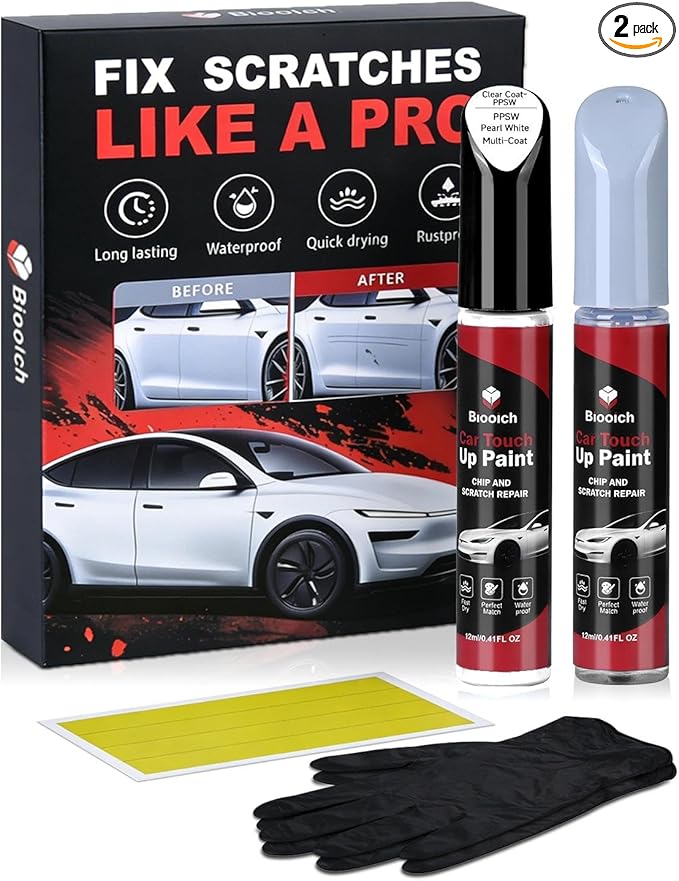 PPSW Pearl White Multi-Coat for Tesla Touch Up Paint Kit[2K Clear Coat Included],Exact Color Match Touch Up Paint for Chip and Scratch Repair