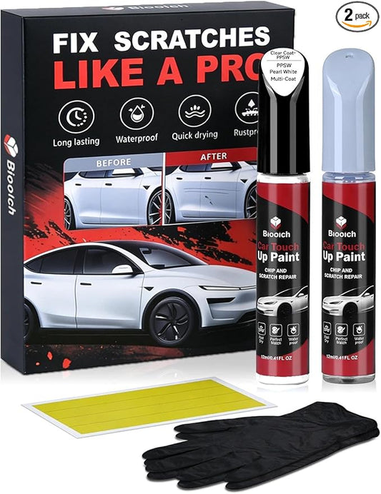 PPSW Pearl White Multi-Coat for Tesla Touch Up Paint Kit[2K Clear Coat Included],Exact Color Match Touch Up Paint for Chip and Scratch Repair