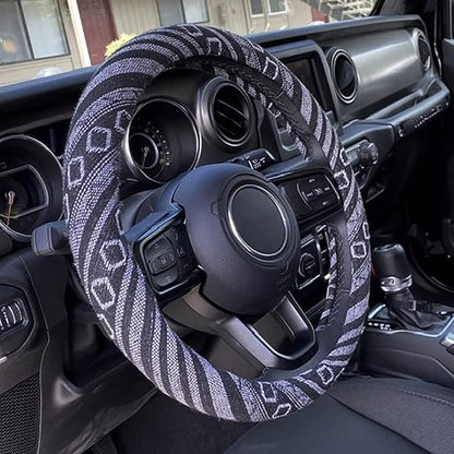 Boho Steering Wheel Cover for Women Men Baja Blanket Enthic Car Steering Wheel Cover Ethnic Car SUV Wheel Protector, Breathable, Anti-Slip, Odorless, Universal Fit 14.5-15 Inch