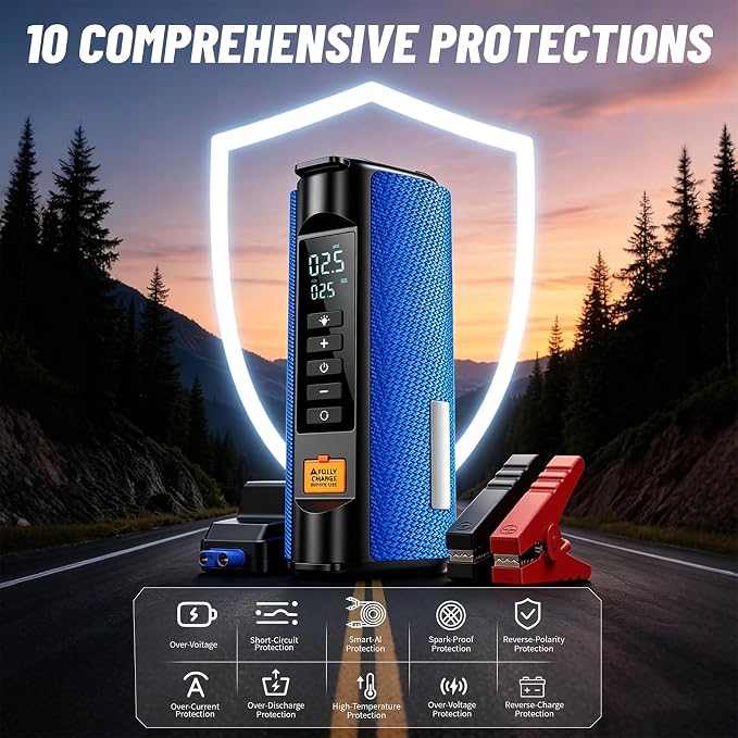 Car Battery Jump Starter with Air Compressor, 2500A Car Jumper Starter Portable150PSI, Battery Jumper Starter Portable Jump Box for Car Battery with 600LM,Jumper Cables, LCD Display
