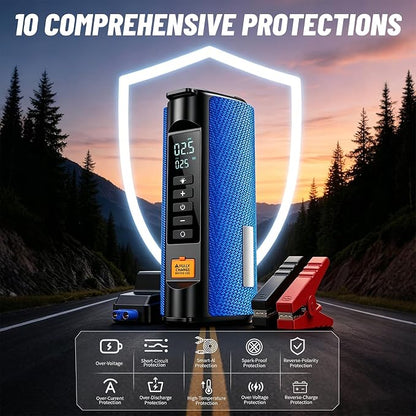 Car Battery Jump Starter with Air Compressor, 2500A Car Jumper Starter Portable150PSI, Battery Jumper Starter Portable Jump Box for Car Battery with 600LM,Jumper Cables, LCD Display