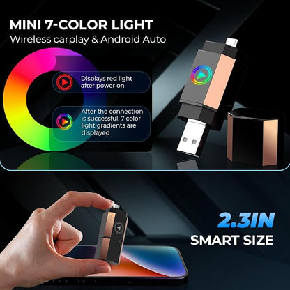 Wireless CarPlay Adapter for Android/iPhone, 2025 Upgrade 𝟮 𝙄𝙉 𝟭 USB-A&C, Fast BT 5.3GHz, Auto-Connect for Built-in Wired CarPlay Cars, Mini Android Auto Dongle Compatible for iOS 10+/Android 11+