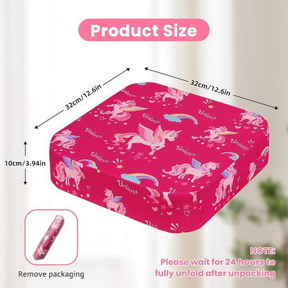 Toddler Booster Seat for Dining Table, 4" Kids Booster Seat for Kitchen Chair with Non-Slip Bottom, Portable Detachable Washable Increasing Cushion with 2 Adjustable Straps (Unicorn)