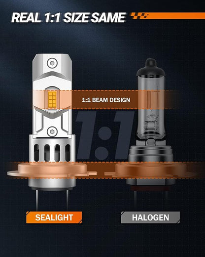 SEALIGHT H7 Bulbs, 64,000LM 900% Brightness H7 Light Bulbs, 6500K Cool White Bulbs with 15000RPM Fan, Plug and Play ATV/UTV, 10-Year Extended Lifespan IP68 Waterproof, Pack of 2