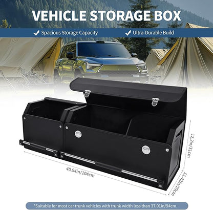 Car Trunk Organizer, Leather Trunk Organizer for SUV with Lid and Sturdy Handle Collapsible Adjustable Storage (Black, 41 x 11.4 x 12.2in)