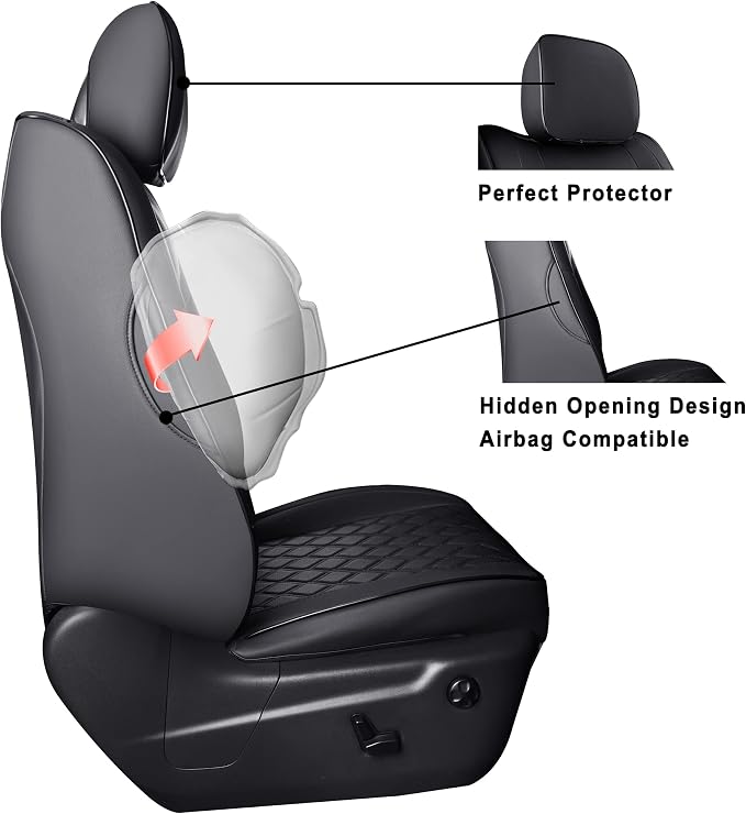 Huidasource Car Seat Covers for Grand Cherokee, 2pcs Full Coverage Leather Custom Automotive Interior Seat Cushion Cover Fit for Grand Cherokee 2011-2021 (Front Pair/Black)