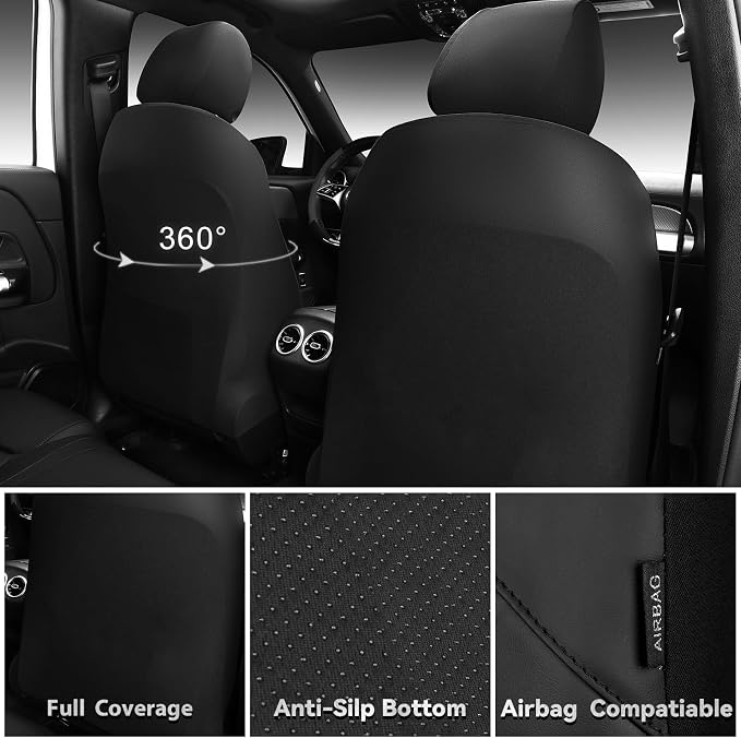 CAR PASS Memory Foam Leather Front Seat Covers, Perforated Nappa Leather Car Seat Covers Front Seats, Universal Fit for Cars, SUV, Trucks, Luxury Comfort Breathable, Thick 3D Foam Leather All Black