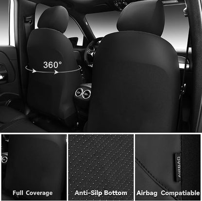 CAR PASS Memory Foam Leather Car Seat Covers Full Set, Breathable Perforated Nappa Leather Seat Covers Full Set, Comfort Universal Fit for Most SUV Truck Sedan, Airbag Compatible 5 Seats All Black