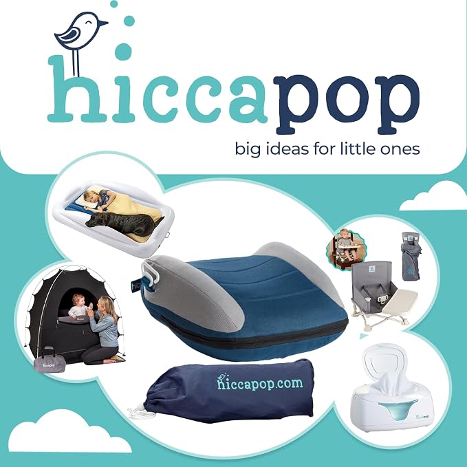 Hiccapop UberBoost Inflatable Booster Car Seat | Travel Booster Car Seat | Portable Booster Seat for Toddlers, Kids, Child (Navy/Gray)