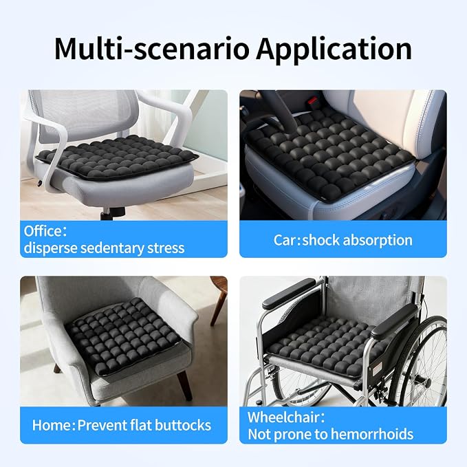 JFT Inflatable Air Seat Cushion for Pressure Relief - 56 Interconnected Air Cells - Ergonomic Pad for Office Chair, Wheelchair & Car - Built-in Pump for Easy Inflation - Lycra & TPU, 17.7" x 15.7"