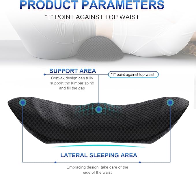 Lumbar Support Pillow, Ergonomic Back Cushion for Office Chair with Adjustable Straps & Detachable Breathable Cover,Memory Foam Car Lumbar Pillow, Back Support Pillow for Car, Office,Bed Rest(Black)