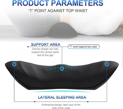 Lumbar Support Pillow, Ergonomic Back Cushion for Office Chair with Adjustable Straps & Detachable Breathable Cover,Memory Foam Car Lumbar Pillow, Back Support Pillow for Car, Office,Bed Rest(Black)