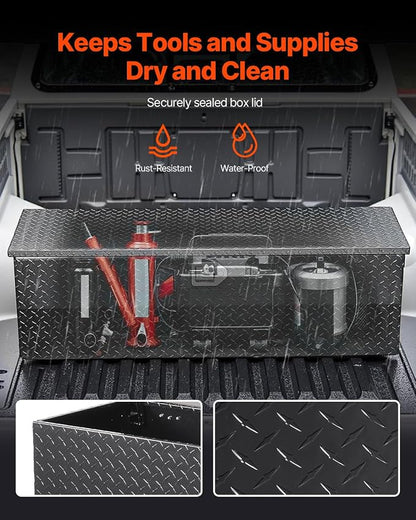 VEVOR Heavy Duty Aluminum Truck Bed Tool Box, Diamond Plate Tool Box with Side Handle and Lock Keys, Storage Toolbox Chest Organizer for Trailer, Pickup, Truck Bed, RV, 49"x15"x15", Black
