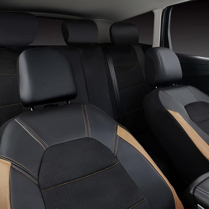 CAR PASS Leather seat Covers,Automotive Universal Sport car seat Cover Super 5mm Composite Sponge Inside,Airbag Compatible fits Most Cars, SUVs, Trucks, and Vans (Full Set,Black and Beige)