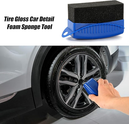 NQEUEPN 2pcs Tire Shine Sponge Pad, Reusable Tire Shine Applicator with Ergonomic Rectangular Box Auto Detailing Wheel Cleaner Car Tire Brush for Car Cleaning Supplies (Blue)