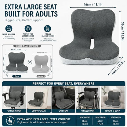 Cupocupa Memory Foam Seat Cushion, Ergonomic Orthopedic Pad with Adjustable Strap for Car Truck Office Chair, Lumbar Back Support & Sciatica Relief for Long Drives