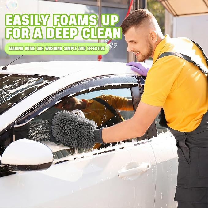 24 Pack Car Wash Mitt Bulk Microfiber, 10'' x 8'' Chenille Car Wash Mitt Gloves, Scratch Free Double Sided No Lint No Marks for Truck SUV and All Vehicle Surfaces (Grey)