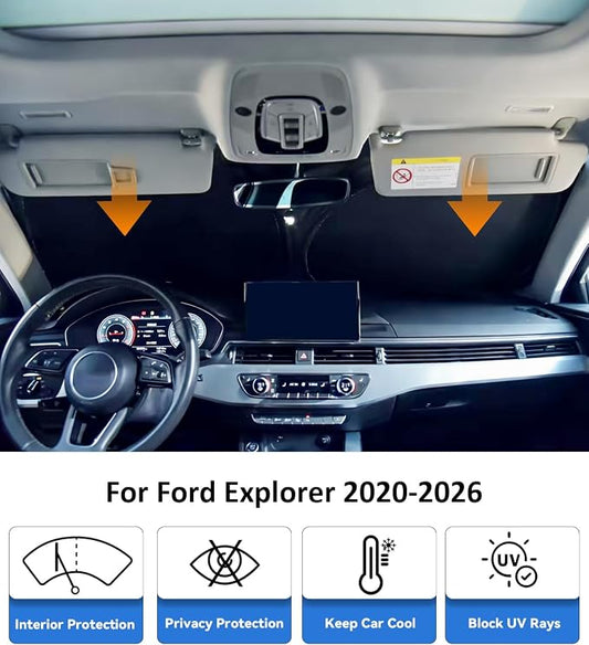 Windshield Sun Shade for Ford Explorer 2020-2026 Accessories, Car Front Window Sun Visor & Heat Shield | 240T Sunshade Protection Blocks UV Rays