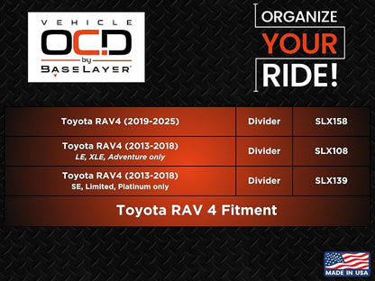 Vehicle OCD - Center Console Organizer for Toyota RAV4 (2019-2025) - Made in USA - SLX158