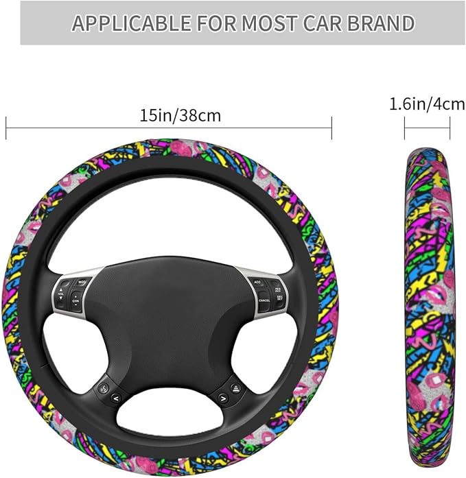 The Universal Elastic Steering Wheel Protective Cover Vintage 80s 90s Style is Heat-Resistant and Non-Slip Suitable for Most Vehicles