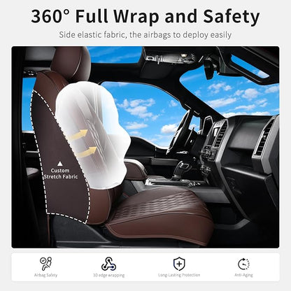 Huidasource Front Seat Covers Fit for Toyota Tacoma 2016-2023 SR SR5 Limited TRD Sport/Pro/Off Road All Cab Front Row, 360° Full-wrap Leather Automotive Car Seat Cushion Cover (Front Pair/Coffee)