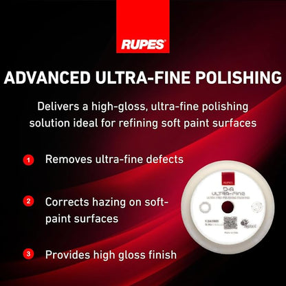RUPES 9.DA100S Pack of 12 White D-A Ultra-Fine Polishing Foam Pads 100mm | Compatible with 4" Backing Plate | Ideal for Paint Correction & Gloss Enhancement | Extremely Fine Defect Removal
